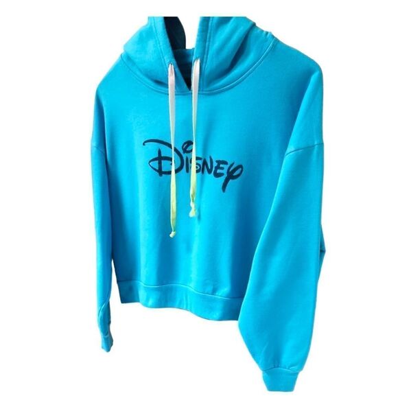 NEW DISNEY Plus Size Turquoise Pullover Cropped Hooded Sweatshirt - Picture 5 of 12